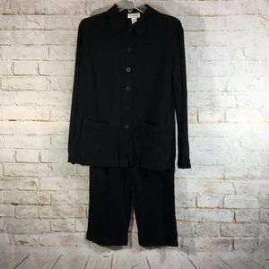 Jones New York Women’s Black 2 Piece Unlined Pants Jacket Suit Size Med Plisse